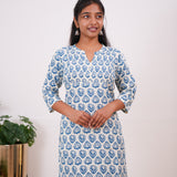 Blue pintex cotton kurti