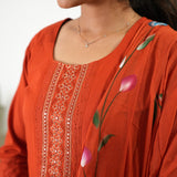 Orange suit set with hand painted dupatta