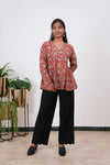 Rust orange full sleeve cotton short kurti