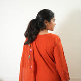 Orange suit set with hand painted dupatta