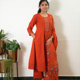 Orange suit set with hand painted dupatta