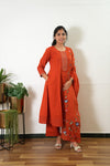 Orange suit set with hand painted dupatta