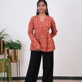 Tangerine full sleeve cotton short kurti
