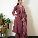Mauve suit set with hand painted dupatta