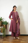 Mauve suit set with hand painted dupatta