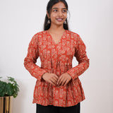 Tangerine full sleeve cotton short kurti