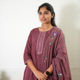 Mauve suit set with hand painted dupatta