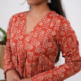 Tangerine full sleeve cotton short kurti