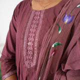 Mauve suit set with hand painted dupatta