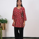 Maroon angrakha cotton short Kurti
