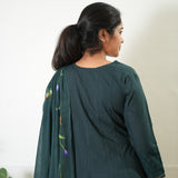 Green suit set with hand painted dupatta