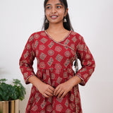 Maroon angrakha cotton short Kurti