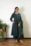 Green suit set with hand painted dupatta