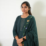 Green suit set with hand painted dupatta