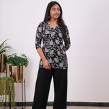 Black and white cotton short kurti