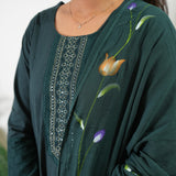 Green suit set with hand painted dupatta
