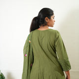Olive green suit set with hand painted dupatta