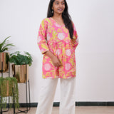 Hot pink angrakha cotton short kurti