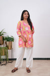 Hot pink angrakha cotton short kurti
