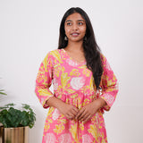Hot pink angrakha cotton short kurti