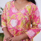 Hot pink angrakha cotton short kurti