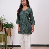 Forest green angrakha cotton short kurti