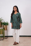 Forest green angrakha cotton short kurti