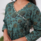 Forest green angrakha cotton short kurti