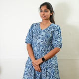 Powder blue balloon sleeved cotton midi dress