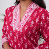 Strawberry v neck cotton short kurti