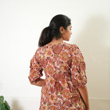 Plum balloon sleeved cotton midi dress