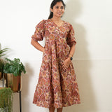 Plum balloon sleeved cotton midi dress