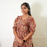 Plum balloon sleeved cotton midi dress