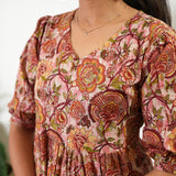 Plum balloon sleeved cotton midi dress