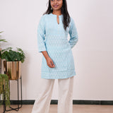 Powder blue fern cotton short kurti