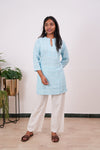 Powder blue fern cotton short kurti