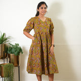 Turmeric balloon sleeved cotton midi dress