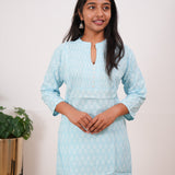 Powder blue fern cotton short kurti