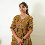 Turmeric balloon sleeved cotton midi dress