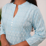 Powder blue fern cotton short kurti
