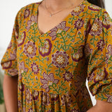 Turmeric balloon sleeved cotton midi dress