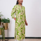 Lime green mandarin cotton kurti