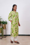 Lime green mandarin cotton kurti