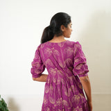 Magenta balloon sleeved cotton midi dress