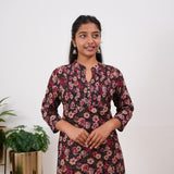 Red floral cotton short kurti