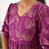 Magenta balloon sleeved cotton midi dress