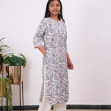 White and blue pintex cotton kurti