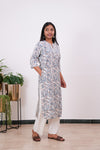 White and blue pintex cotton kurti