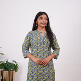 Royal blue and green pintex cotton kurti