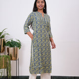 Royal blue and green pintex cotton kurti